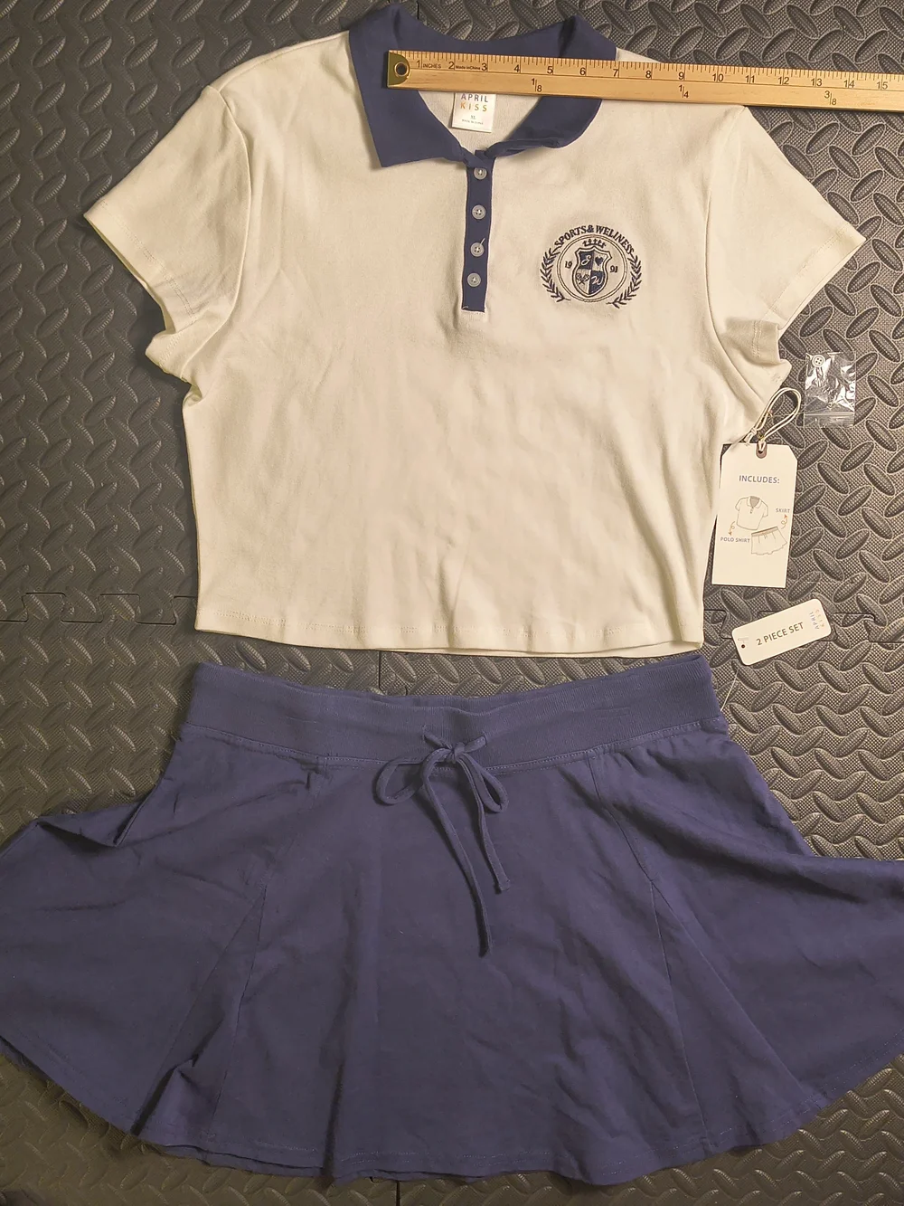 April Kiss Navy White 2 Piece Tennis Polo Skirt Set XL NWT Pickleball Preppy